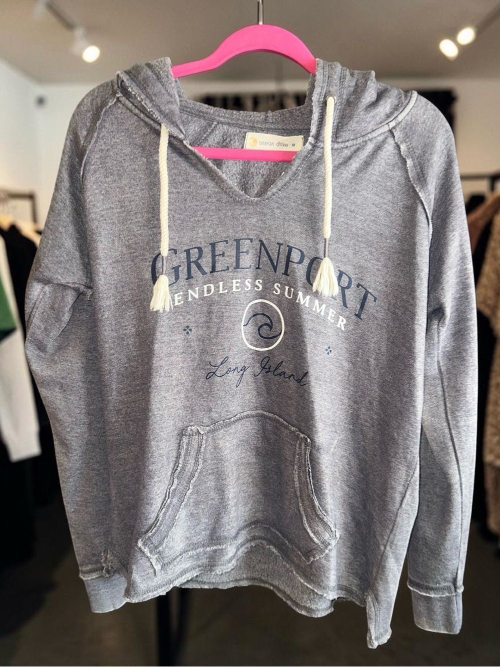 Ocean Drive Gray Pullover Greenport Long Island Hoodie. Size Medium